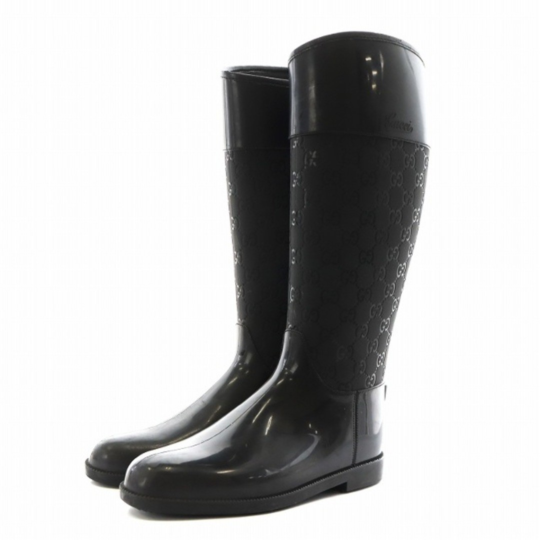 GUCCI ブラック レインシューズ 極美品✨GUCCI グッチ レインブーツ ブラック 黒 37 - メルカリ