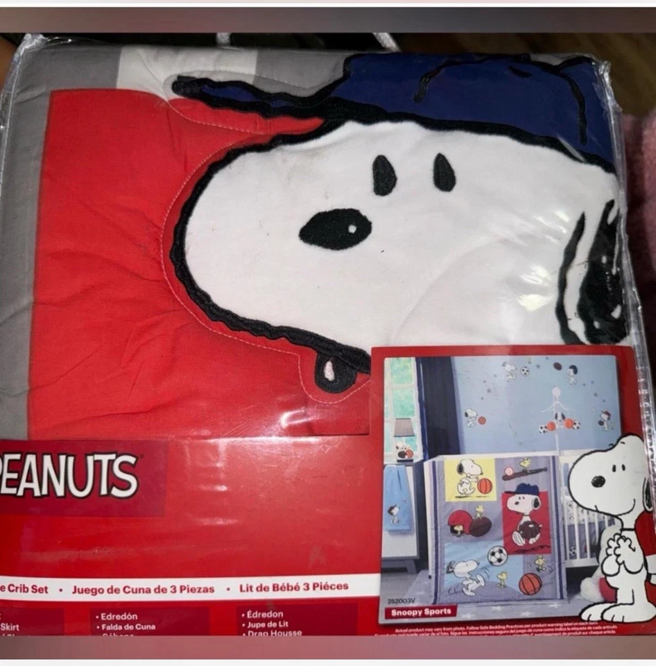 Manta para bebé Lambs & Ivy Snoopy deportes béisbol softbol tema, azul Foto 2 de 4