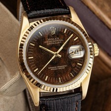 Rolex Datejust 36mm Rare Wood Dial 18k Yellow Gold Vintage 1983 Ref. 16018