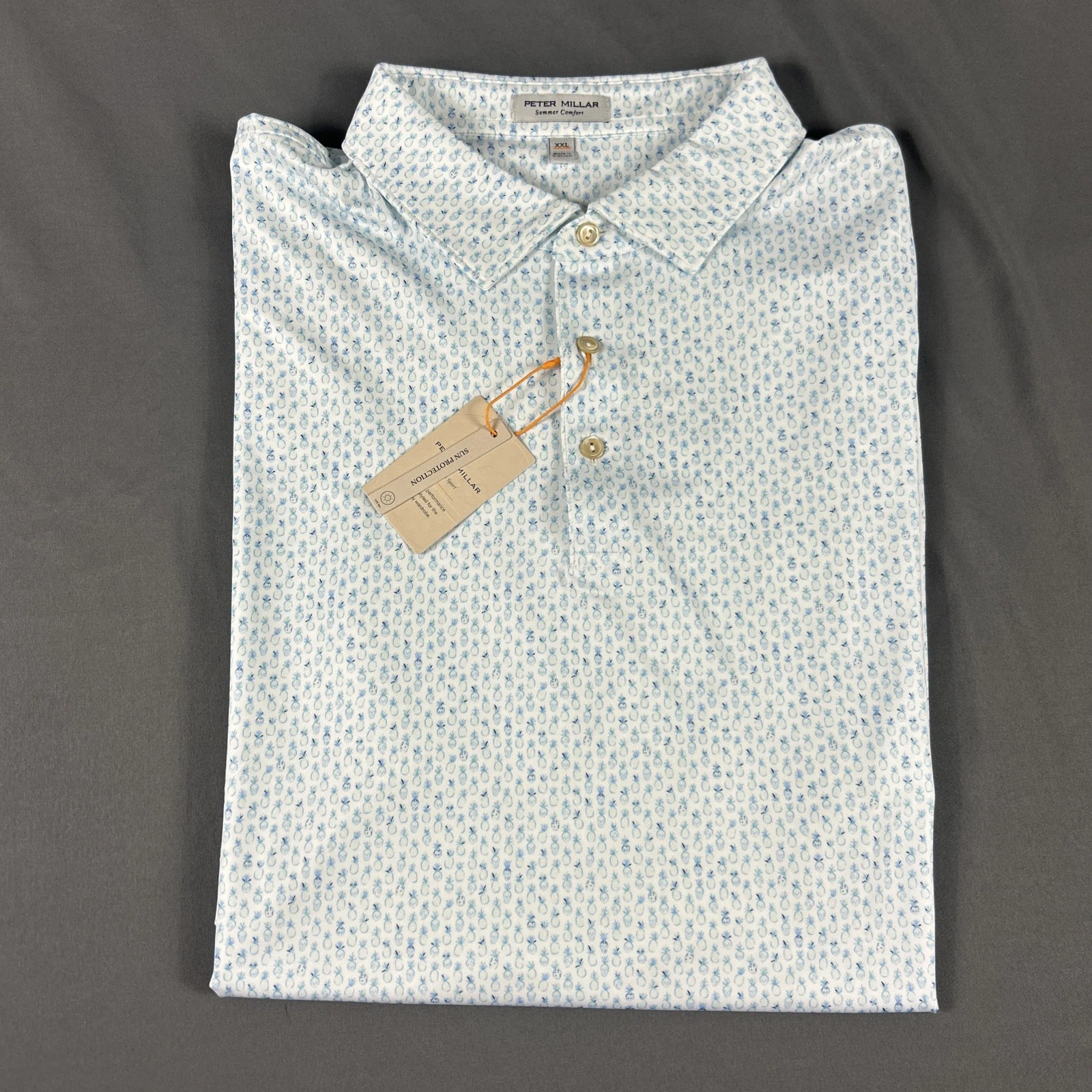 Peter Millar Golf Shirt Polo CS Summer Comfort Pina Skullada Print XXL White NWT