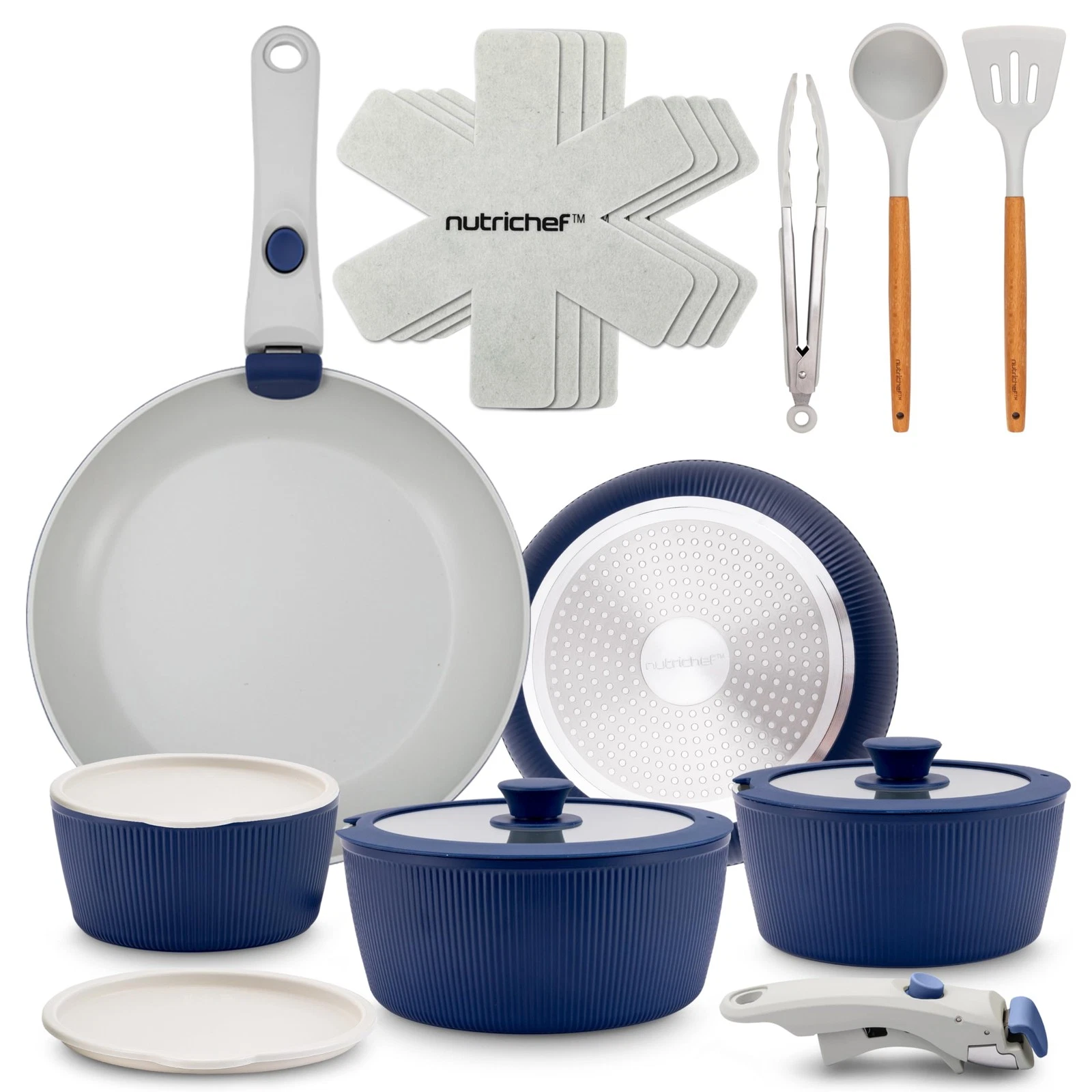 NUTRICHEF 18-PIECE STYLISH KITCHEN COOKWARE SET - CERAMIC NONSTICK 18P - BLUE