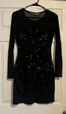 Express Women's black dress with print, long sheer sleeves Size S/p