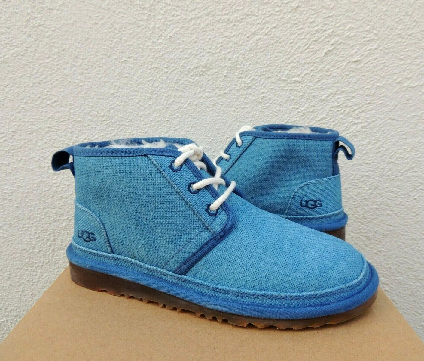 STIVALETTI UGG RESPONSIVE MATERIAL NEUMEL CANAPA INDACO NATURALE US 7 EUR 38 NUOVI CON SCATOLA