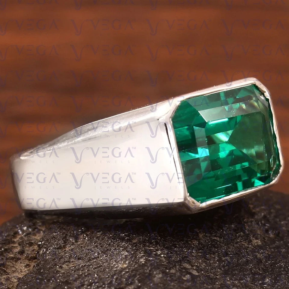 Anillo solitario de esmeralda natural corte esmeralda de 5,00 quilates chapado en platino 950PT Foto 3 de 4