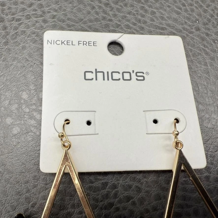 Chico's Statement Earrings Geometric Drop Dangle Gold Tone Beaded Nickel Free - Image 4 of 4