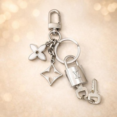 Authentic Louis Vuitton Silver Padlock & Key with Unbranded Metal Bag Keychain