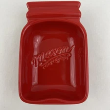 Mason RED Jar Shape Ceramic Spoon Rest Kitchen Utensil Bakeware Bowl Craft & Mor