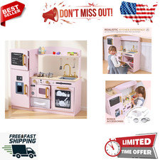 Toy Kitchen for Children Wooden Toy Set with Lights and Sounds, Pink for Girls G