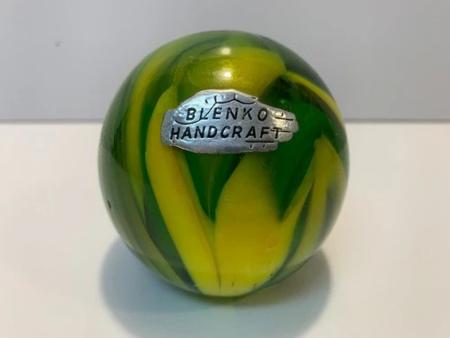 Vintage Blenko Yellow Swirl Art Glass Paperweight