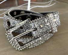 Silver Rhinestone Embellished Belt total length approximately 40 read BLING