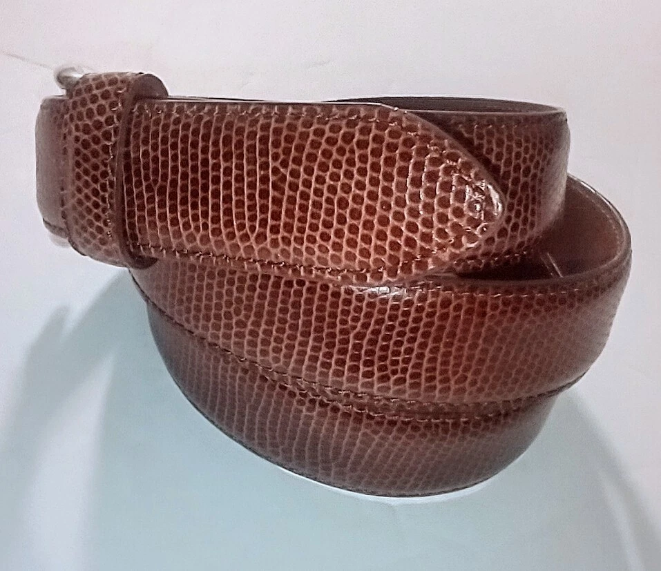 Cinturón Mujer Ann Taylor Marrón/Rojo Cuero Italiano Reptil Serpiente Repujado Talla: L Foto 4 de 4