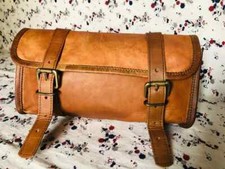 Genuine Goat Leather Closure Tool Roll Bag Strap Best Vintage Motorcycle Buckle