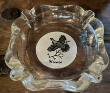 Grouse Clear Glass Ashtray 4" x 4" Light Weight VTG Retro Nature Table Top