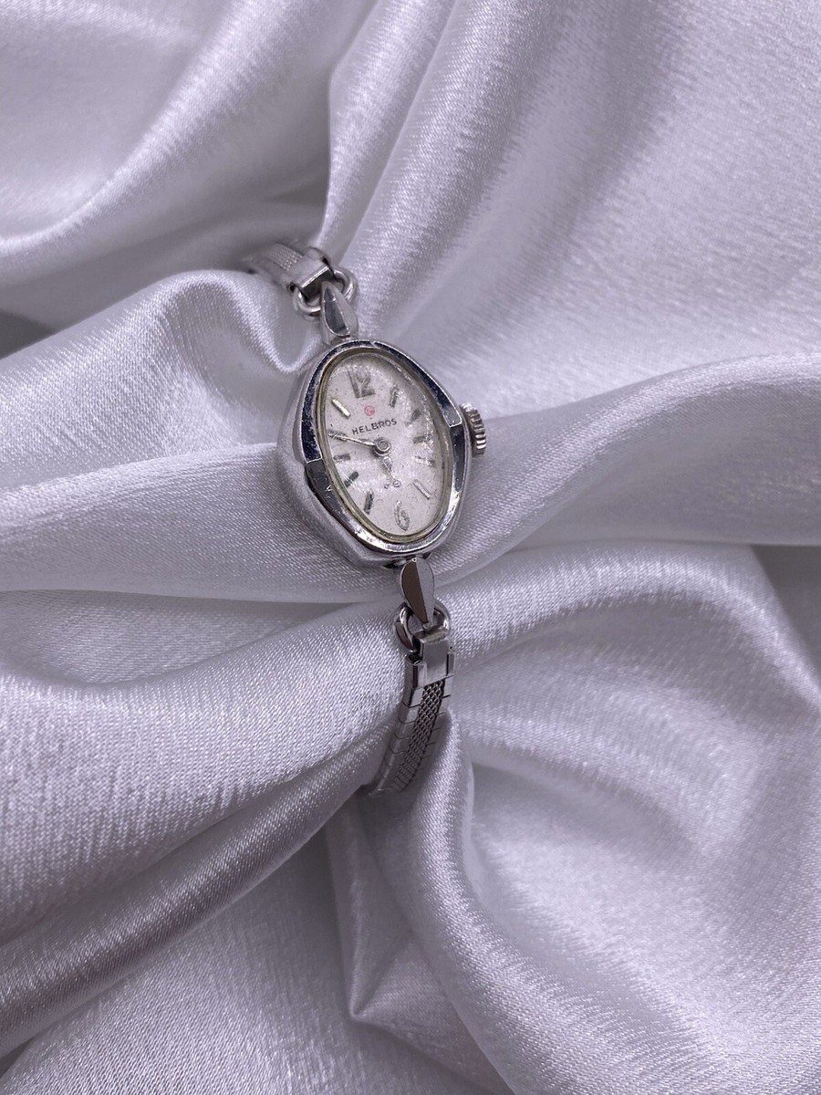 Vintage Helbros Ladies Silver Tone 10K RGP Bezel Wind Up Dainty