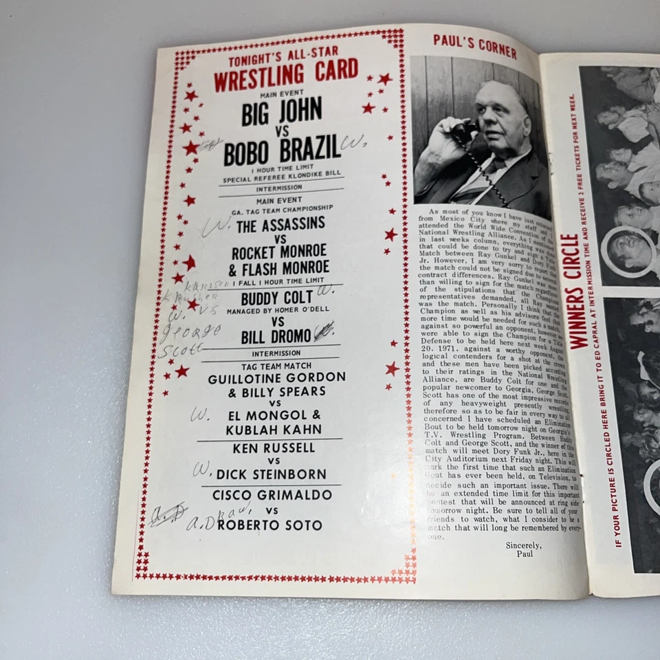 NWA GCW Ringsider 13 de agosto 1971 Georgia Wrestling Program Buddy Colt El Mongol Foto 3 de 4