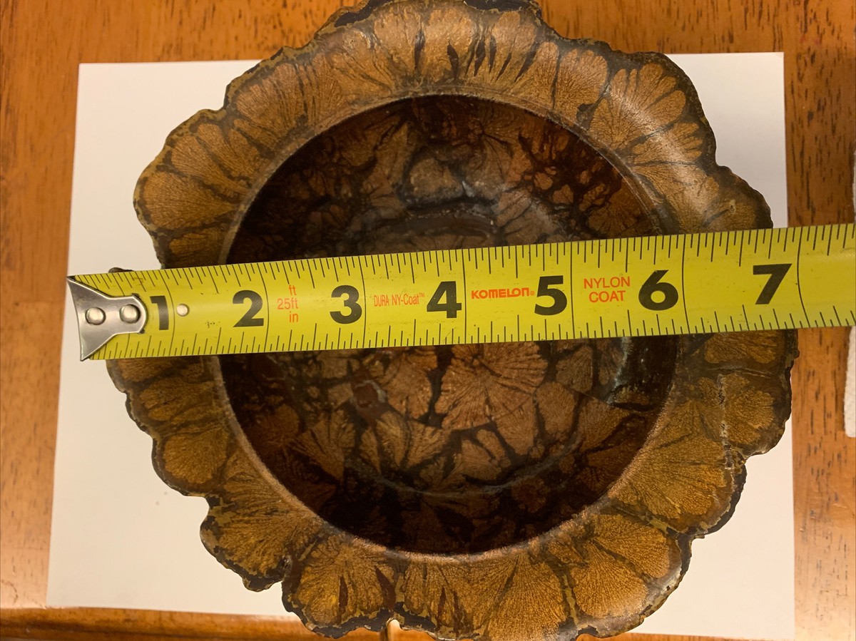 Vintage RARE 3 Piece Chrysanthemum Wood Bowl w/ Lid and Plate 7