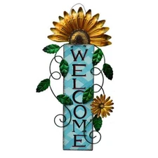 Metal Welcome Sign Rustic Wall Hanging Plaque - Decorative Welcome Flower Sig...