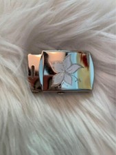 Woman  s Small Slider White Flower Floral Belt Buckle