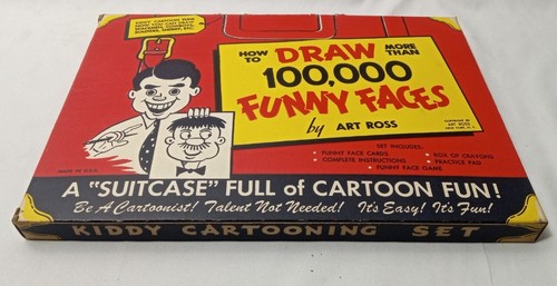 Vintage Art Ross Kiddy Cartooning Set Suitcase Full Of Funny Faces How To Draw - Picture 2 of 14