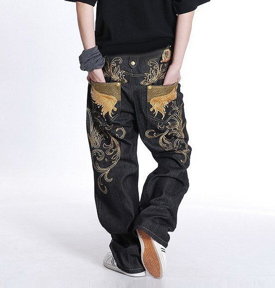New Mens Jeans Embroidery Denim Baggy Loose Hip-Hop New Mens Jeans Embroidery Denim Baggy Loose Hip-Hop