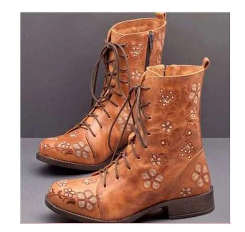 NEW Woman's Fashion Embroidered Flower Vintage Boho Lace Up Ankle Boots/ - Picture 10 of 18