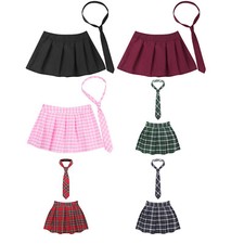 Womens Mini Skirt With Necktie Japanese Anime Miniskirt Zipper Outfit Uniform