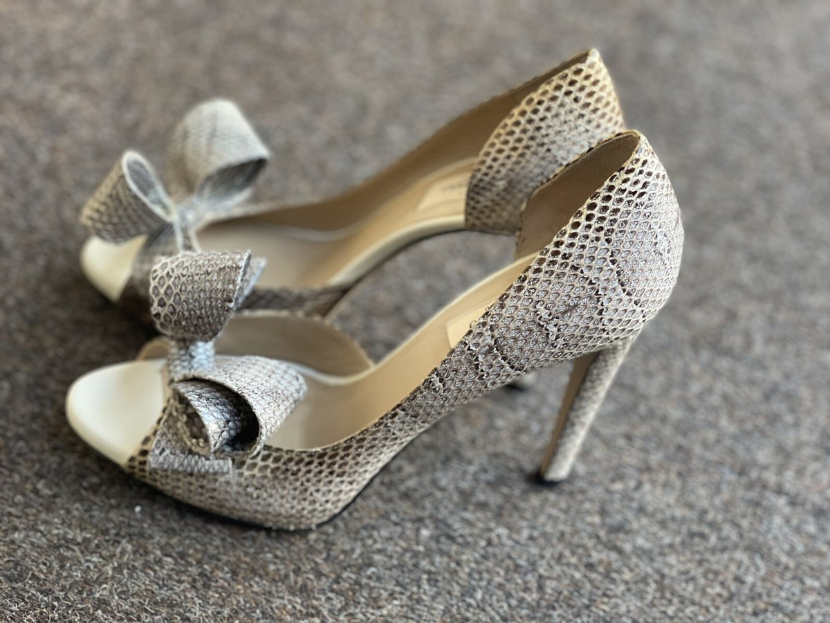 New Valentino Couture Bow D'Orsay Open Toe Snake Pumps Heels