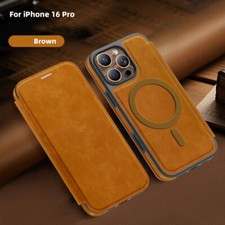 For iPhone 17 16 15 Pro Max 16e 14 13 12 Magnetic Leather Wallet Flip Case Cover