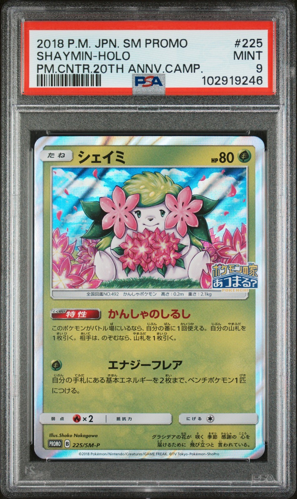 2018 POKEMON JAPANESE SM PROMO 225 SHAYMIN-HOLO 20TH ANNIVERSARY PSA 9 225/sm-p