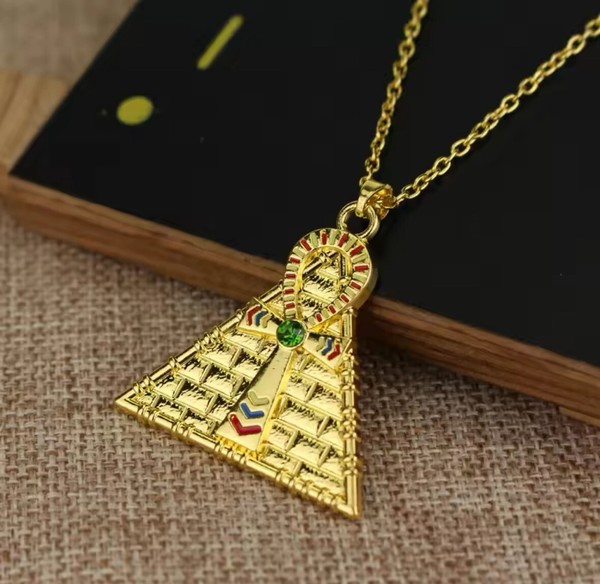 Alternate view of Egyptian Ankh Cross Pyramid Gold Necklace, Protection Talisman Amulet