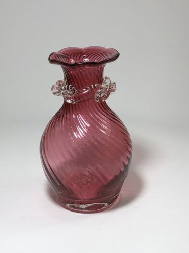 Pellegrino (?) "Vaso in vetro mirtillo soffiato a mano applicato nastro trasparente vintage 4,5"" - Foto 1 di 7