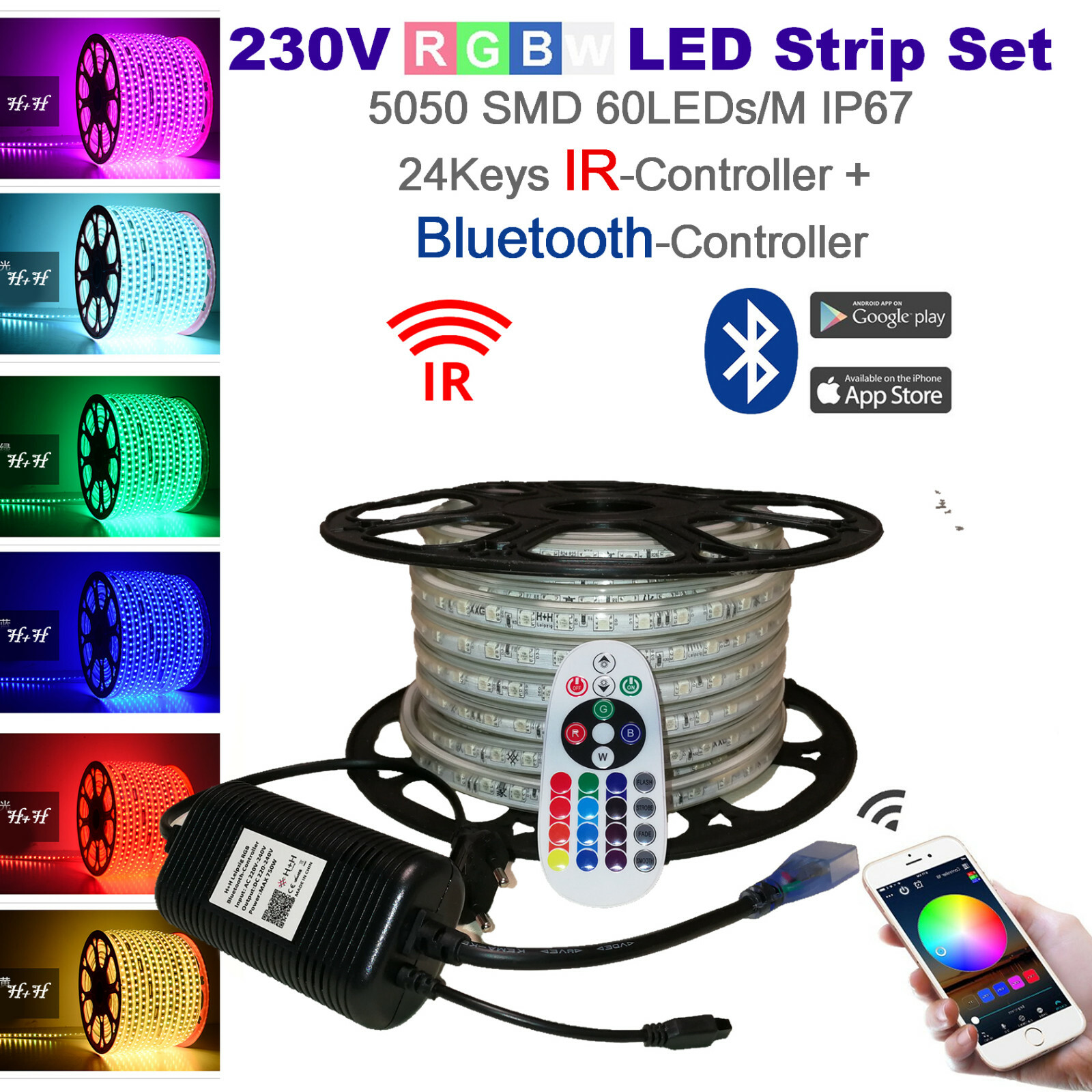 2-50M 230V RGB LED tira 60LEDs/M RF IR Bluetooth controlador WiFi
