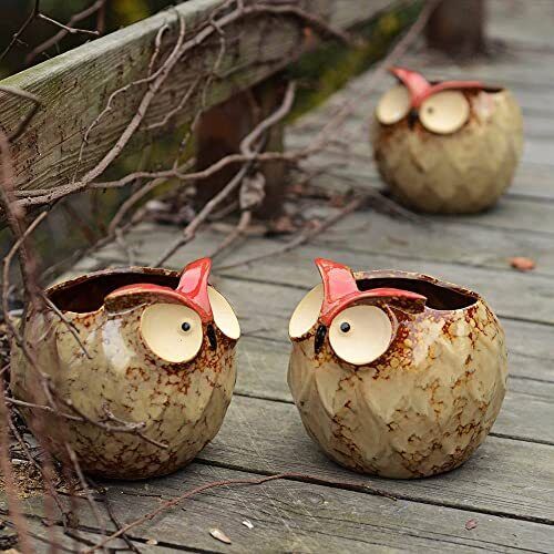 Owl Planter Ceramic Succulent Plant Pot Fun Animal Flower Container - Picture 6 of 8