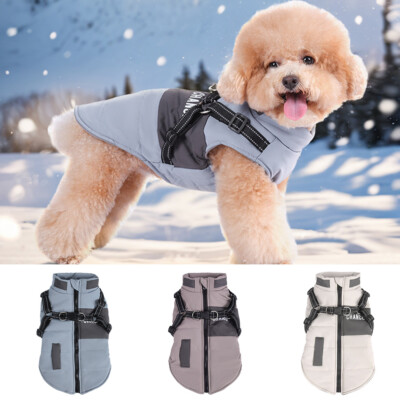 Waterproof Pet Dog Jacket Coat with Harness Winter Warm Fleece