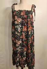 Black Floral Boho Tie Strap Sleeves Flowy Tiered Dress