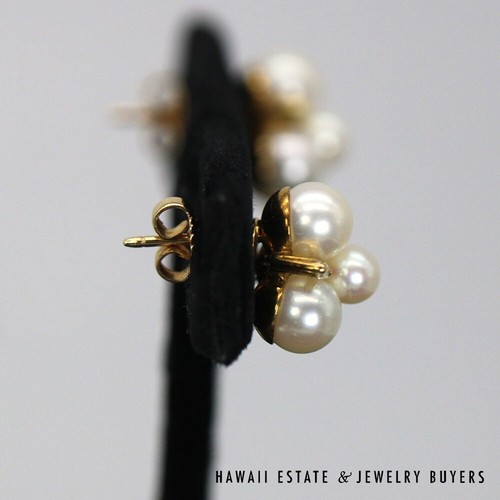 Mikimoto 18K Yellow Gold Pearl and Diamond Cluster Stud Earrings *3192-09 - Picture 4 of 14
