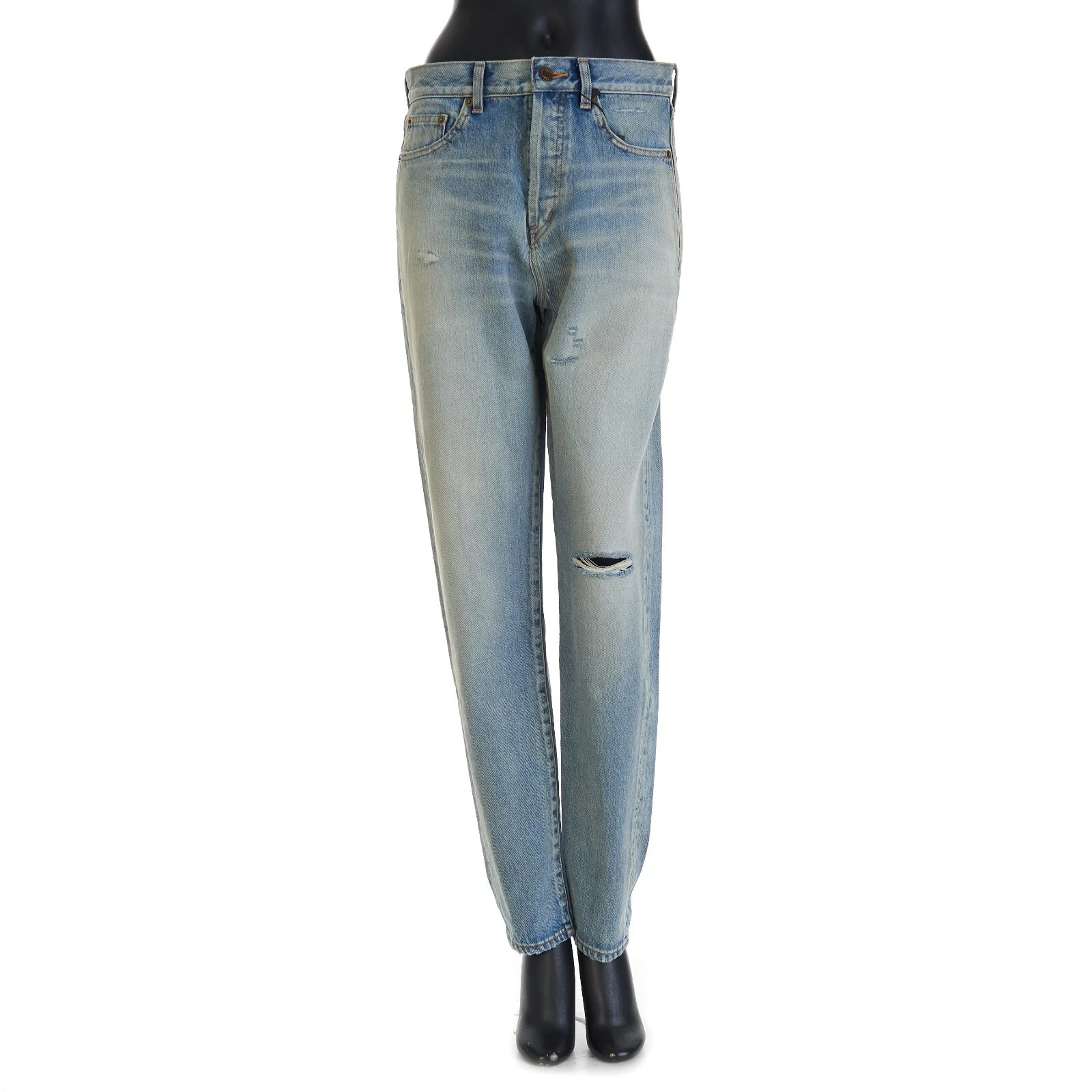 Saint Laurent — SAINT LAURENT 860$ YSL High Waist - Slim Fit Jeans In Santa Monica Blue Denim
