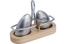 Salz und Pfefferspender Edelstahl 18/10 Salzdose Pfefferdose Set Holz Ablage