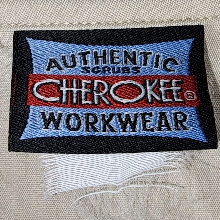 Cherokee Workwear Scrub Top Womens Large Tan Long Sleeve Snap Medical Nurse Tech - Image 3 of 4