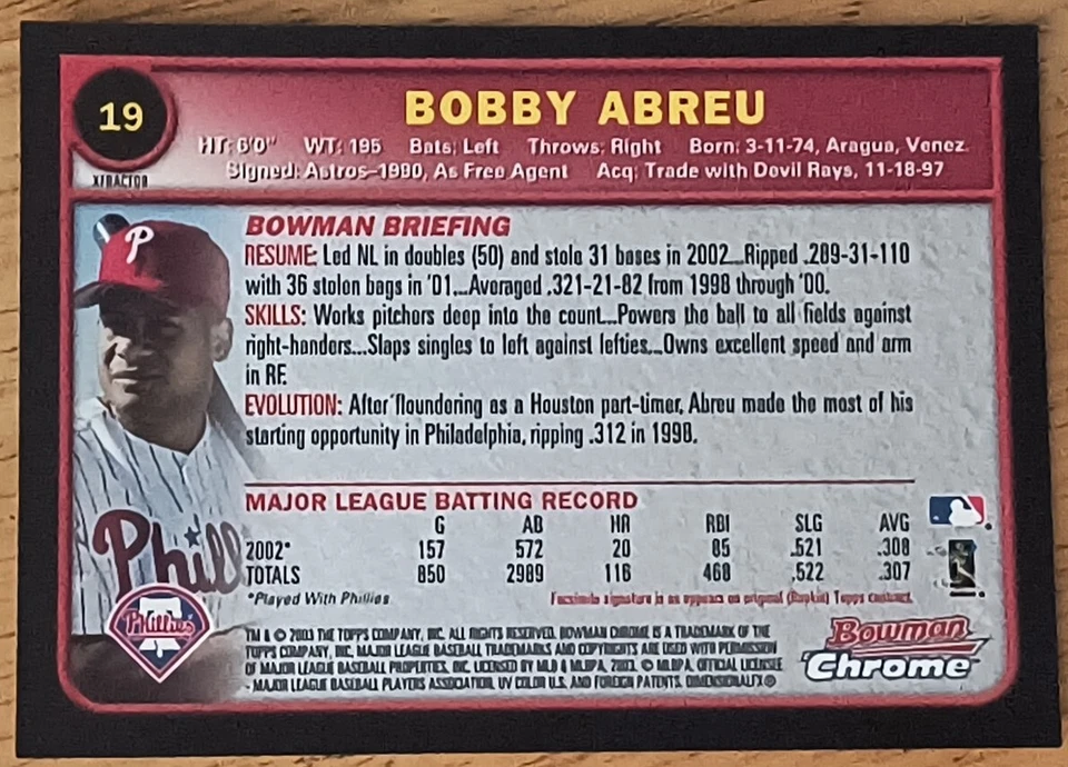 2003 Bowman Chrome XFractor Bobby Abreu Philadelphia Phillies  - Image 2 of 2