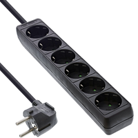 Inline® Steckdosenleiste, 6-Fach Schutzkontakt, 1,5M, Schwarz