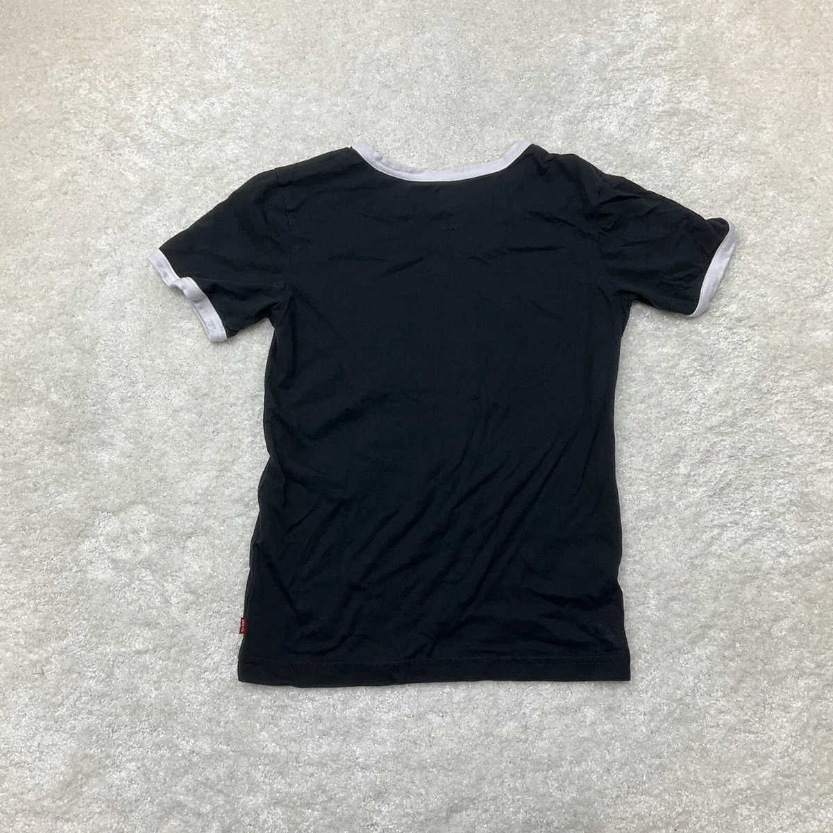 Levis Youth Girls Size M 10 12 Black Logo Ringer T Shirt Short Sleeve