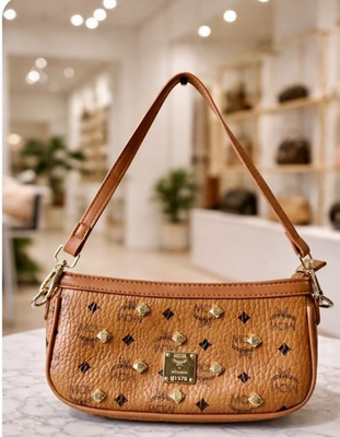 #ad MCM Visetos Cognac Studded Mini Cross Body Shoulder Bag w 2 Straps MINT $179.00
