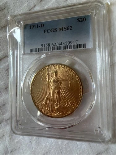 1911-D Saint-Gaudens $20 Gold Coin PCGS MS62