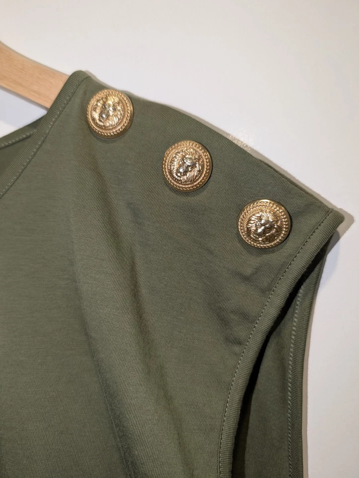 Balmain Women's Top New Gold Buttons Olive Green FR 42 AU UK 14 US 10 Designer - image 4 of 4