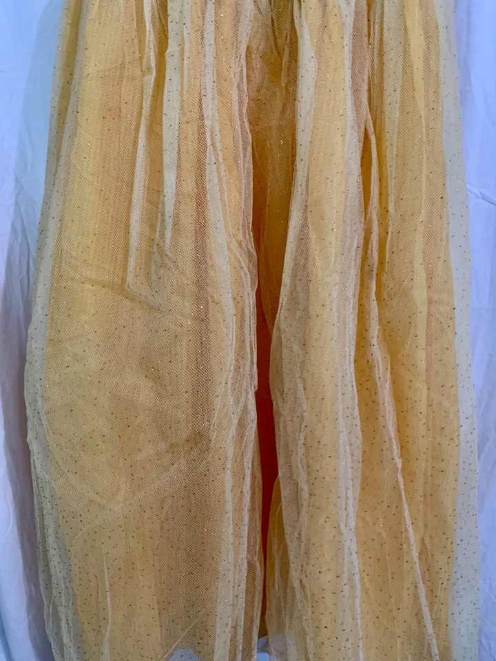 Princess Snow White Cosplay Dress S/M Adult Puff Sleeves Gold Trim Tulle Flaw - Image 3 of 4