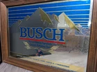 Vintage 1987 Busch Beer Bar Mirror Sign Wood Frame Great Condition