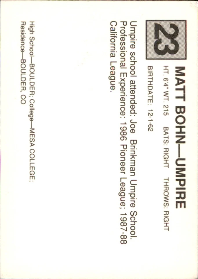 Matt Bohn 1988 Cal League All-Stars #23 RC FREE SHIPPING AutographDen - Image 2 of 2