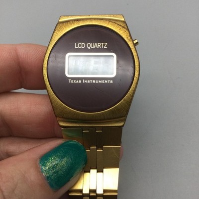 Vintage Texas Instruments TI3H Mens Watch 34mm Digital Gold Tone New Battery 7\