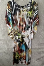 AB Studio Dress Womens Large Multi Color Abstract Print Short Sleeve Made USA